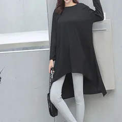 3カラー スリット ロンT 2カラー ロング チェニック ドルマン ワンピース 白 黒 灰 モノトーン black gray ロンT ロングトレーナー ロングT レディース ニット シャツ M/L/ 天使 羽 ワンピース レディース