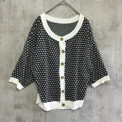 CLASSICAL ELF   クラシカルエルフ　5分袖ニットカーディガン　黒×白×総柄　レディース　Mサイズ