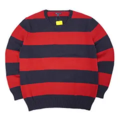 ギャップ GAP 00s 2000年代 Y2K ワイドボーダー柄 コットンニット 太ボーダー 定番 USA ヴィンテージ アメリカ 古着 メンズ OLD オールド セーター レッド ネイビー XL【中古】