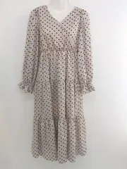 ◇ one after another NICE CLAUP ドット 水玉 長袖 ロング ワンピース サイズF ピンクベージュ系 ブラック レディース P  【中古】 【1211240003044】