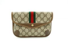 オールド グッチ ヴィンテージ ミニ クラッチ バッグ ポーチ シェリーライン GGプラス PVCレザー 茶 ブラウン GUCCI 8933h