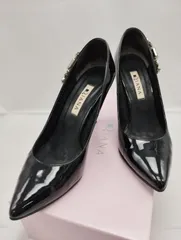 DIANA エナメル ビジューヒール ブラック