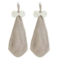 新品 お手拭きタオル ループ付きタオル ２枚セット 可愛い蝶結び付き ハンドタオル 吸水 速乾 タオル 手拭きタオル 洗面所 キッチン 紐付きタオル 保育園 家庭用 ループタオル 女の子 男の子 プレゼント ブラウン