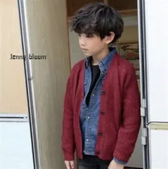 韓国子供服 フレンチニットウールタッチカーディガン 長袖 秋冬 無地 ボタンダウン 羽織り キッズ トップス ワイン