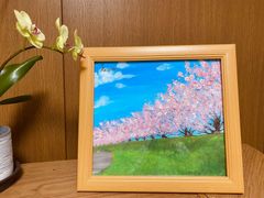 绘画「桜並木」アクリル絵/新品額縁