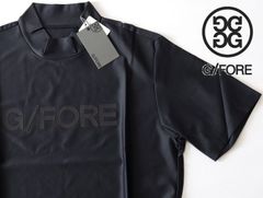 正規品★G/FORE ジーフォア★MENS 同色巨大ロゴ ストレッチ半袖モックネックシャツ★Lサイズ【073213032】ブラック黒【本物保証】1点物