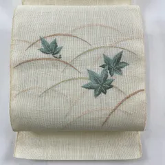 名古屋帯 美品 優品 夏帯 八寸名古屋帯 トンネル仕立て 楓 芝 銀糸 クリーム 正絹 【中古】