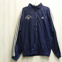 adidas アディダス ナイロン ブルゾン スリーストライプス ロゴ 刺繍 ネイビー M