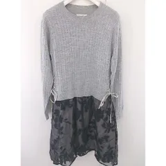 ◇ REW DE REW ニット 切替 ジャガード サイドレースアップ 長袖 膝丈 ワンピース サイズM グレー ブラック レディース  【中古】 【1204120000400】