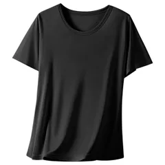 レディース シルク100% 半袖 Tシャツ インナー 肌着 丸首 Uネック 吸湿性 肌に優しい 保湿 光沢 快適 敏感肌 伸縮性 無地 シンプル 黒 白 大きいサイズ rr-055