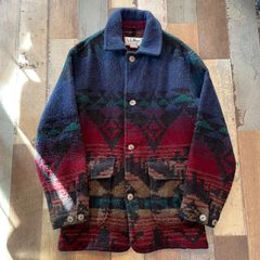 90s LL BEAN ネイティブ柄ウールコート コンチョボタン - メルカリ