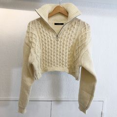 ダブルクローゼット Wcloset ★ケーブル編みがキュートなハーフジップニット★ ケーブル編みハーフジッププルオーバー  【F】 フリーサイズ アイボリー 【トレンドライクなショート丈】