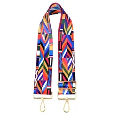 [HSE金丸商店] ショルダーストラップ 刺繍 幅広 花柄 ボヘミアン チェック レオパード (レインボー カラーペイント, 幅5cm) [幅5cm] [レインボー カラーペイント]