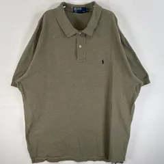 古着 90's/90年代 ポロバイラルフローレン Polo by Ralph Lauren 鹿の子 半袖 ポロシャツ ワンポイント ロゴ 刺繍 大きいサイズ 2ボタン XXL  カーキ系 無地 メンズ