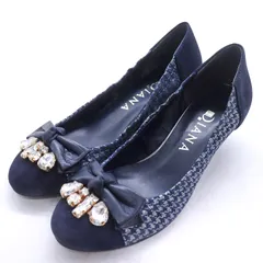 ダイアナ パンプス ラウンドトゥ ウエッジソール ブランド 靴 シューズ 日本製 レディース 22.5サイズ ネイビー DIANA 【中古】