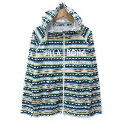 ビラボン BILLABONG ジャケット パーカー ラッシュガード ミドル丈 ダブルジップ フィンガーホール ロゴプリント マルチボーダー柄 M 白 黒 ホワイト ブラック /FF27
