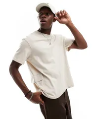 【送料無料】 アナザーインフルエンス メンズ Tシャツ トップス Another Influence oversized utility T-shirt in stone STONE