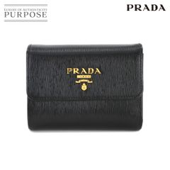 新品同様 プラダ PRADA 三つ折り 財布 レザー ネロ ブラック 1MH025 ゴールド 金具 Compact Wallet 90287651