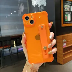 最短当日発送 IPhone キャンディーカラー オレンジ リストストラップ リングベルト スタンド付き シンプル クリア おもしろ ケース 耐衝撃 スマホケース 韓国 アイフォン カバー 軽量 おしゃれ  ペア  （オレンジ）