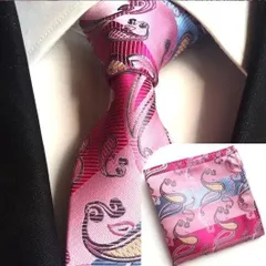 ネクタイ　チーフ　2点セット ペイズリー柄　ストライプ　結婚式 パーティー　卒業式　卒園式　入学式　入社式　父の日 イベント ピンク色 ゴールド色　シルバー色　ライトブルー色 メンズネクタイ ポケットチーフ 2点 セット 七五三祝い