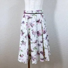 美品【アプワイザーリッシェ】スカート　白　１　花柄 日本製 切替 異素材 花柄 裏地付き ベロア タック フレア Aライン Y2K