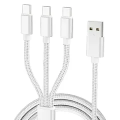 タイプC 充電 ケーブル 3in1 1.4m 3A 急速 充電器 3台 同時 3股 USB Type-C USB-C ナイロン メッシュ マルチ コード スマホ iPhone アンドロイド 断線防止 高耐久性 旅行 会社 出張