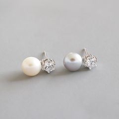 E003 ピアス イヤリング ミニピアス 淡水パール ジルコニア グレー ホワイト silver925 シルバー