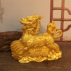 麒麟 置物 オブジェ 金色 ゴールド 黄金 家内安全 インテリア 玄関 リビング 贈り物 プレ魔除け オフィス 飾品 幸運 優雅 伝統的 運 金運 健康運 出世運 家庭運