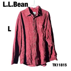 L.L.Bean レッド コーデュロイ 長袖シャツ L 無地 シンプル 胸ポケット 秋冬 トップス 古着 TK11815