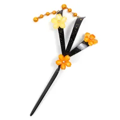 髪飾り 一本差し 浴衣 お祭り 花 黒 ブラック ゴールド オレンジ 山吹色 茶 金茶 桜 さくら ラインストーン 可動式 扇 扇子 個 No.8-2723