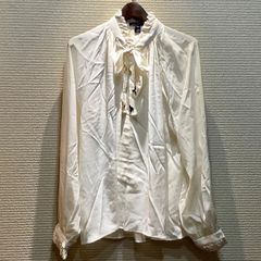 ★お盆期間限定価格★  ルイヴィトン LOUISVUITTON モノグラム ボウタイ リボン フリル ブラウス シャツ 長袖 ゴールド [40] レディース FIBL1 7L37/T55
