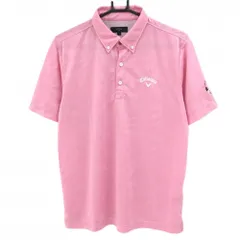 ★特価★【超美品】キャロウェイ 半袖ポロシャツ ピンク リーフ柄織生地 ボタンダウン 袖刺しゅう メンズ L ゴルフウェア Callaway