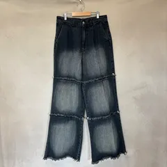 Alfred Alex アルフレッドアレックス ヴィンテージメイク フリンジ切替タックセミフレアデニムパンツ ブラック M メンズ USED