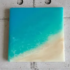 欅(ケヤキ)×水色レジンアートコースター 欅(ケヤキ)×水色レジンアートコースター