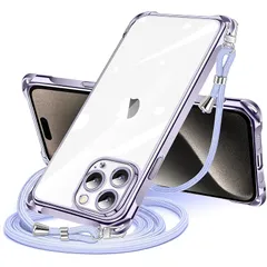 iPhone 15 Pro 用 ケース クリア ショルダー iPhone15pro 用 スマホケース アイフォン15Pro カバー 肩掛け 斜めかけ 縄掛けケース 透明 薄型 軽量 TPU 携帯ケース 紐付き 斜めがけ 織りストラップ付き ネックストラップ 0