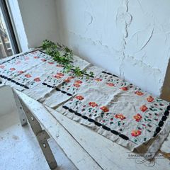 L3705-556 送料込！ 英国ヴィンテージ リネン テーブルクロス ファブリック 花 クロス イギリス