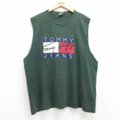 XL/古着 トミーヒルフィガー トミージーンズ ノースリーブ ブランド Tシャツ メンズ 90s ビッグロゴ 大きいサイズ コットン クルーネック 