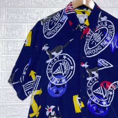 カステルバジャック　半袖シャツ　総柄　シルベスターキャット　ルーニーテューンズ　ネイビー