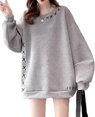 Dep Club センス光る。 ロングトレーナー レディース ゆったり オーバーサイズ 体型カバー 可愛い 長袖 おしゃれ トップス ストリート系 春 秋 冬 上着(グレー,  M)