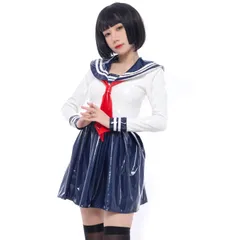 学生服 女子制服 長袖 セーラー服 コスプレ レディース 制服 JK 可愛い 仮装 コスチューム 白二本 紺色の襟 可愛い PUレーザー