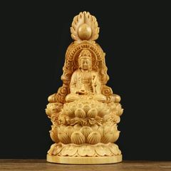 Kannon Bodhisattva Statue, Ornament, Wooden Carving, Sculpture, Feng Shui Item, Good Fortune, Luck, Health, Career Success, Family Luck, Home Safety, Interior Decor, Entrance, Living Room, Gift, Decoration, Craft, Art