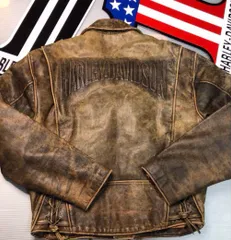 HARLEY DAVIDSON ハーレーダビッドソン　【レアモデル！背ロゴエンボス】W本革製ライダースジャケット細部まで見事なダメージ加工&ヴィンテージ加工が最高の革慣れ質感！欲しくても入手困難モデル★ダークブラウン・カラー・ヴィンテージ・ダメージ加工