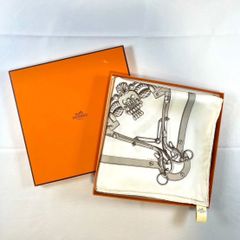 HERMES カレ HERMES カレ90 シルク スカーフ MORS ET GOURMETTES ホワイト/オレンジ スカーフ