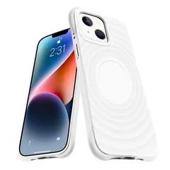 iPhone 14 Plus ケース MagSafe対応 シリコン 耐衝撃 アイフォン14 Plus 薄型 スマホケース バンパー カバー 米軍MIL規格取得 ストラップホール付き 衝撃吸収 ワイヤレス充電対応 柔軟 擦り傷防止（ホワイト）