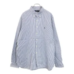 RALPH LAUREN ラルフローレン ボタンダウン 長袖シャツ 大きいサイズ ストライプ ブルー(メンズ 18)中古 古着 U7787