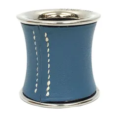 セール HERMES エルメス　スカーフリング　ナプキンホルダー　レザー×真鍮　ブルージーン×シルバー【中古】aq9421