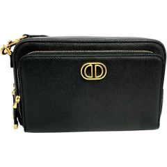 【Christian Dior/クリスチャンディオール】カロ ダブルポーチ ショルダーバッグ クラッチバッグ レザー ブラック ゴールド金具 レディース 【中古】【真子質店】【BL】