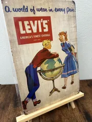 リーバイス　木製ボード　看板　サイン　ビンテージ　販促　Levis Yahoo!オークション -「リーバイス」(看板) (広告、ノベルティ