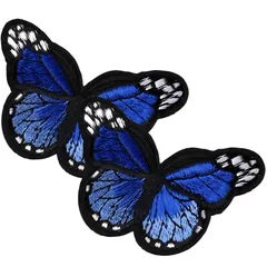 ドナリー 蝶々 ワッペン 2枚セット アイロン アップリケ 刺繍 ハンドメイド 手芸 DIY リメイク 補修 (ブルー, 大(6.9cm*4.6cm)) [ブルー] [大(6.9cm*4.6cm)]