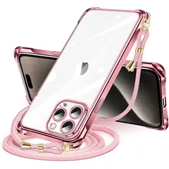 iPhone 15 Pro Max 用 ケース クリア ショルダー iPhone15pro max 用 スマホケース アイフォン15ProMax カバー 肩掛け 斜めかけ 縄掛けケース 透明 薄型 軽量 TPU 紐付き 斜めがけ 織りストラップ付き ネック 0